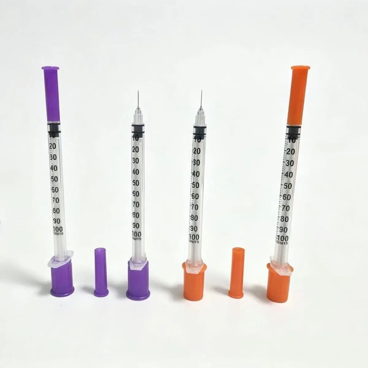 Siringa per Insulina Colorata Viola, Rosa e Arancione da 0,3ml, 0,5ml, 1ml per Uso Umano e Veterinario