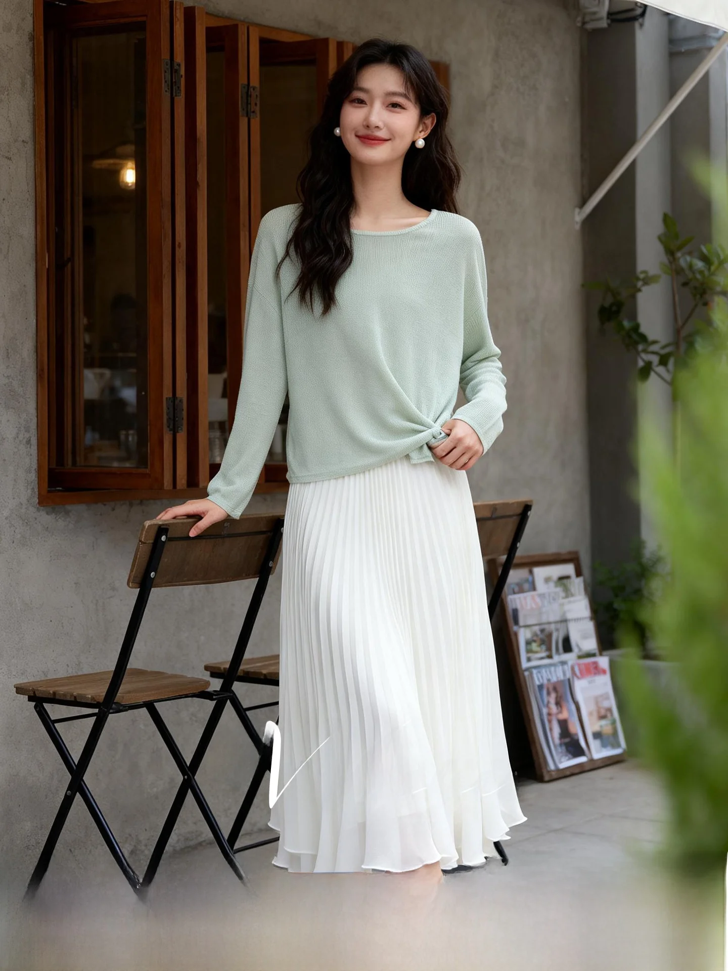 

Stunning plus Size Women's Faion Set round Ne Long Sve Knitted Top High Waist Midi Skirt Two Piece Spring 2026