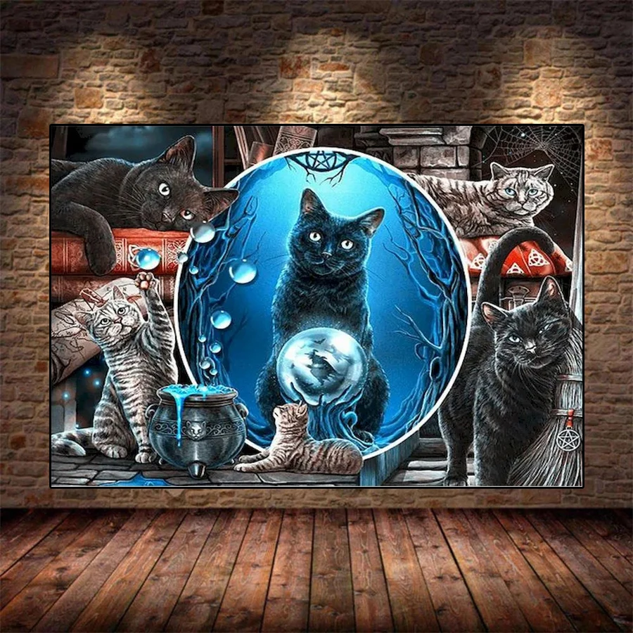 Diamond Mosaic Picture Magic Castle Animal Cat Of Rhinestone Diamond Painting Cross Stitch Embroidery Wall Art