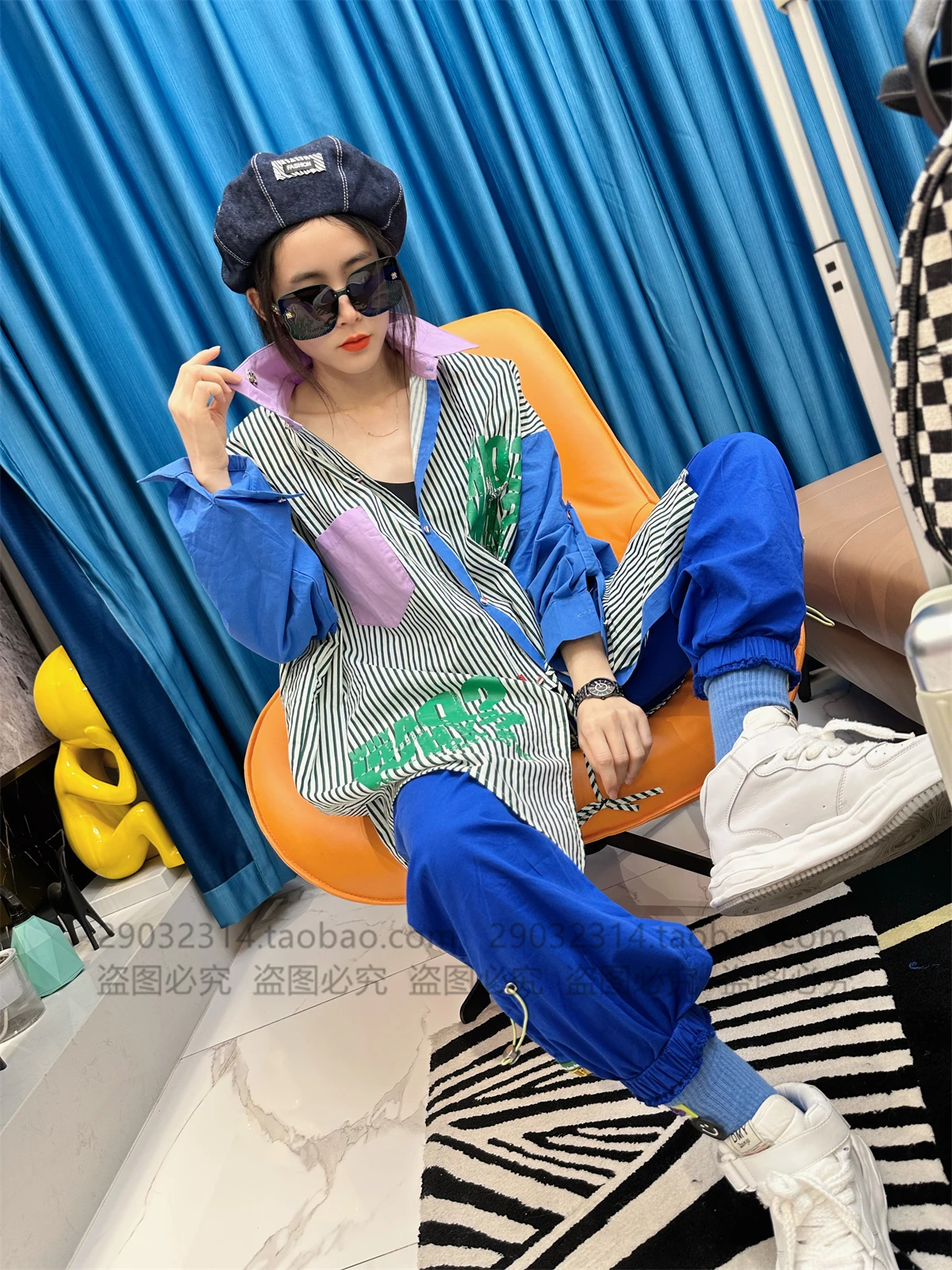 Casual Mid-Length Vertical Striped Printed Shirt for Women 2023 Spring Summer Lapels Long Sleeve Color Matching Loose Top Female