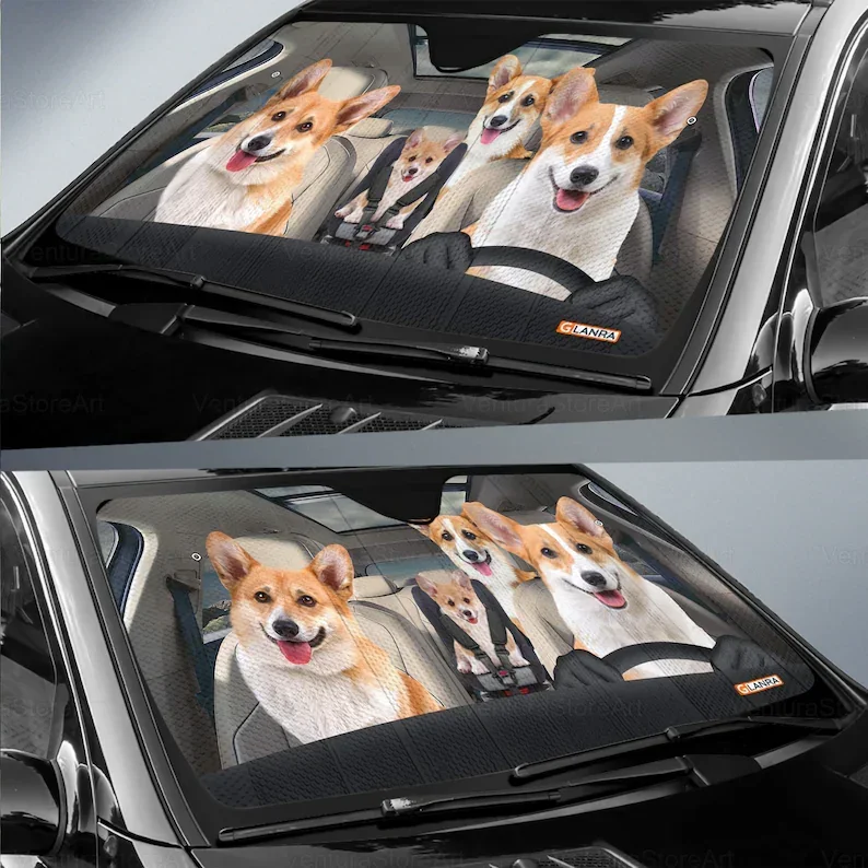 Corgi Car Sunshade, Dog Windshield Sunshade, Auto Sunshade For Car, Corgi Car Decoration, Husband Gifts, Car Sun Protector, PHT1