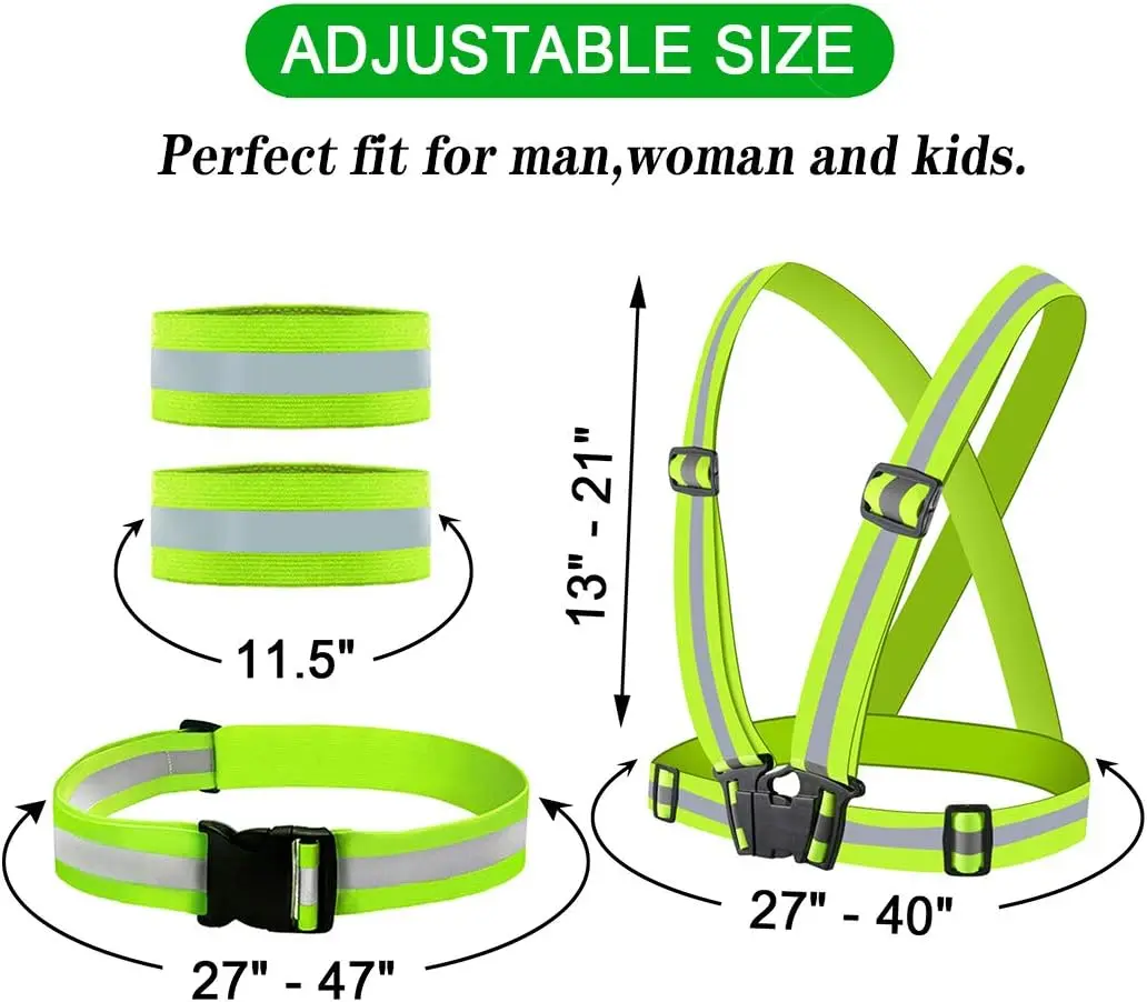 1 Set Adjustable Elastic Reflective Vest Reflective Glow Belt with 2Pack Reflector Armbands for Running Jogging Walking Cycling