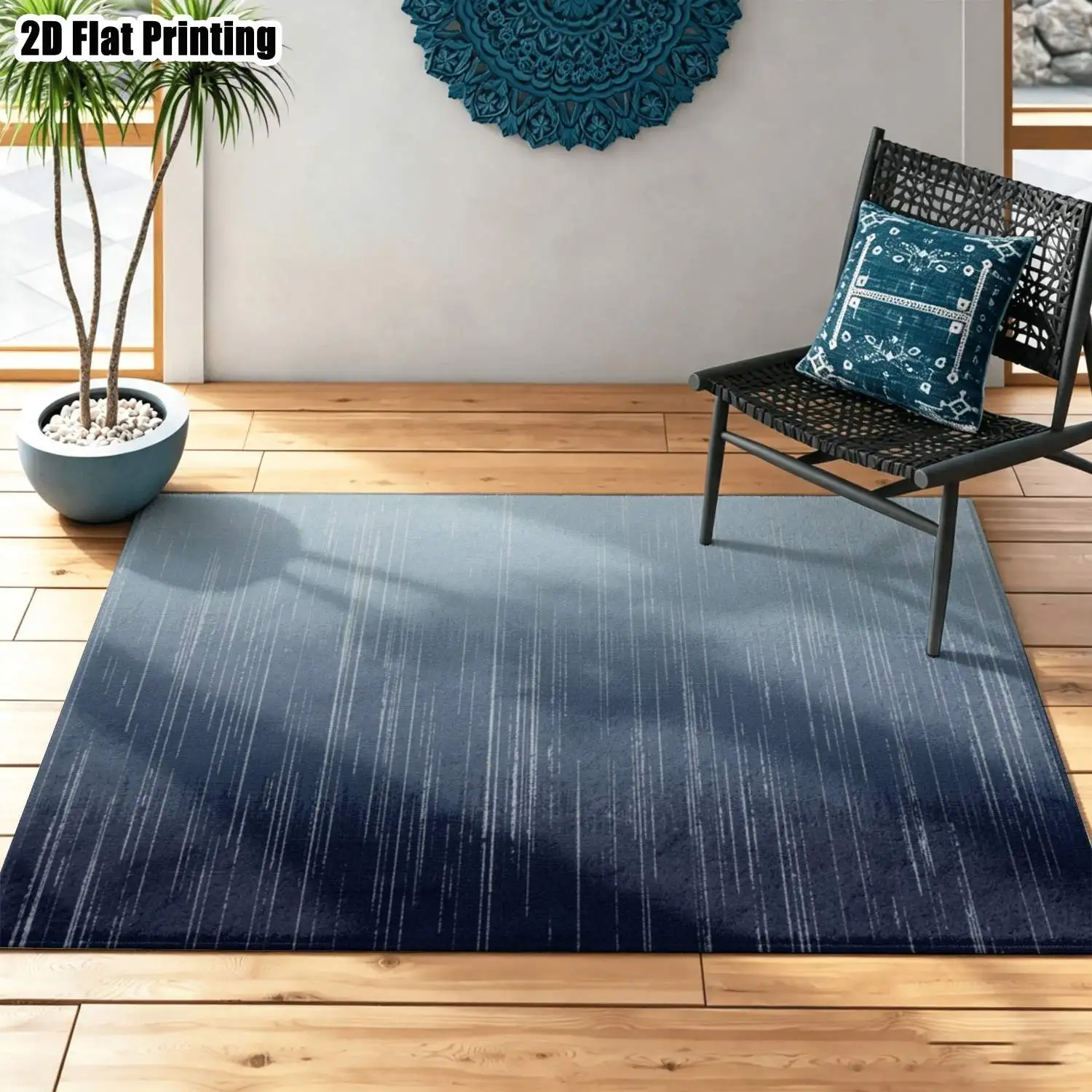 1Pc 2D Printed Carpet: Blue-Grey Gradient Striped, Nordic/Instagram Style, Modern Minimalist Geometric Striped Floor Mat, Home Decor, Multi-Size, Machine Washable, for Entrance, Dining, Foyer, Bedroom, Living Room