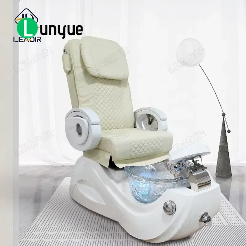 Luxury White Electric Pedicure Chair Modern Nail Foot Spa Massage Seat No Pipes Plumbing Free Comfortable Beauty