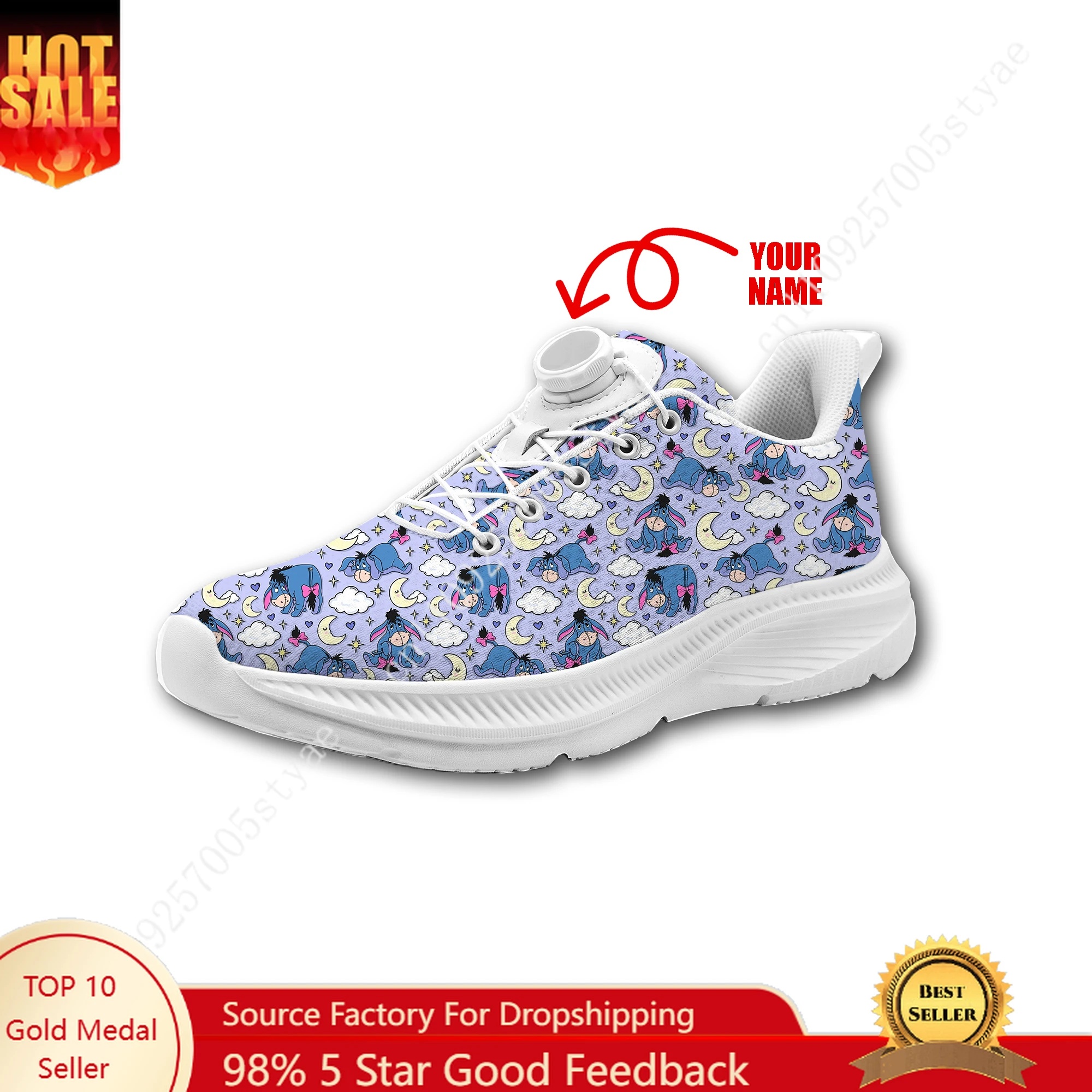 

Disney Eeyore Sneakers Mans Womans Rotating Button Without Laces Running Shoes Outdoor Sports Personalized Custom Shoes