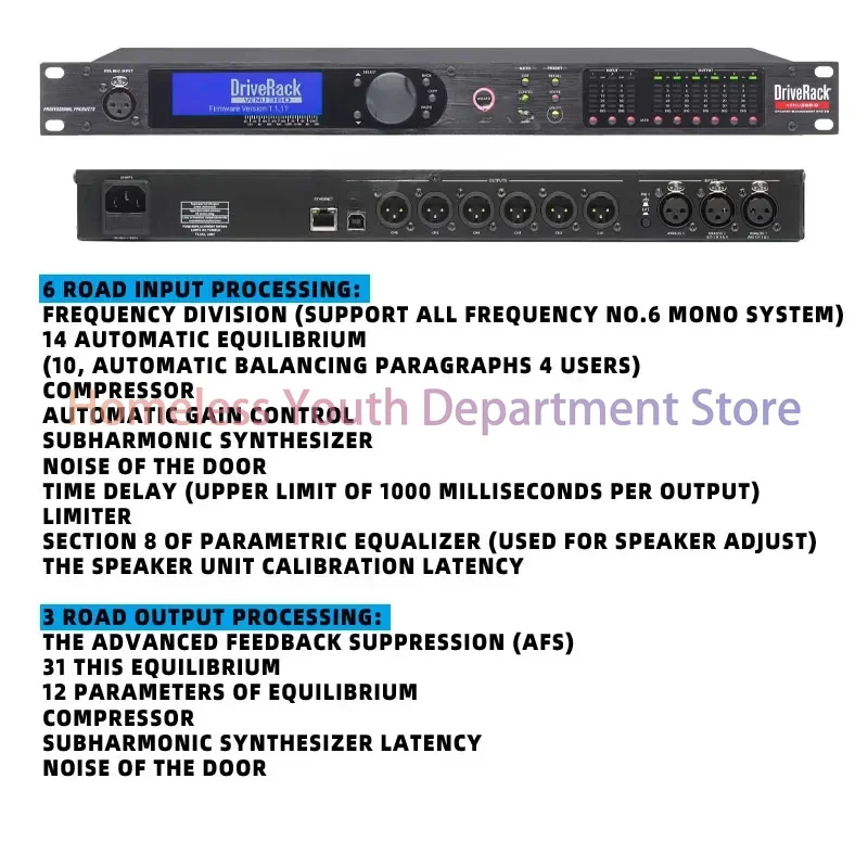 3 into 6 out of professional stage shows linear array stereo speakers digital audio processor feedback suppressor freque