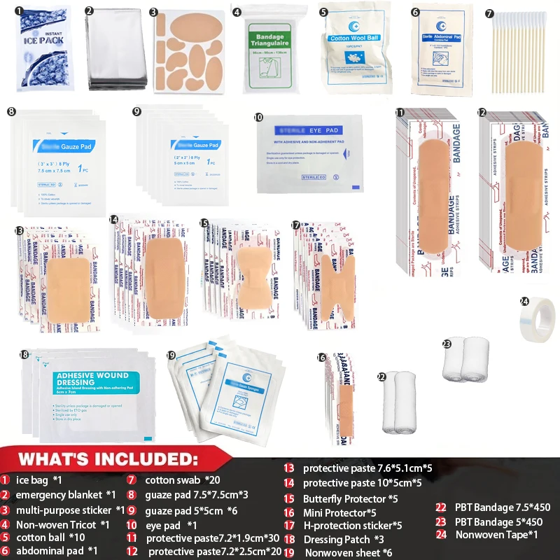 135pcs first aid bag spare set multi-purpose emergency medical supplies, suitable for travel, home, office, car, camping, boat,