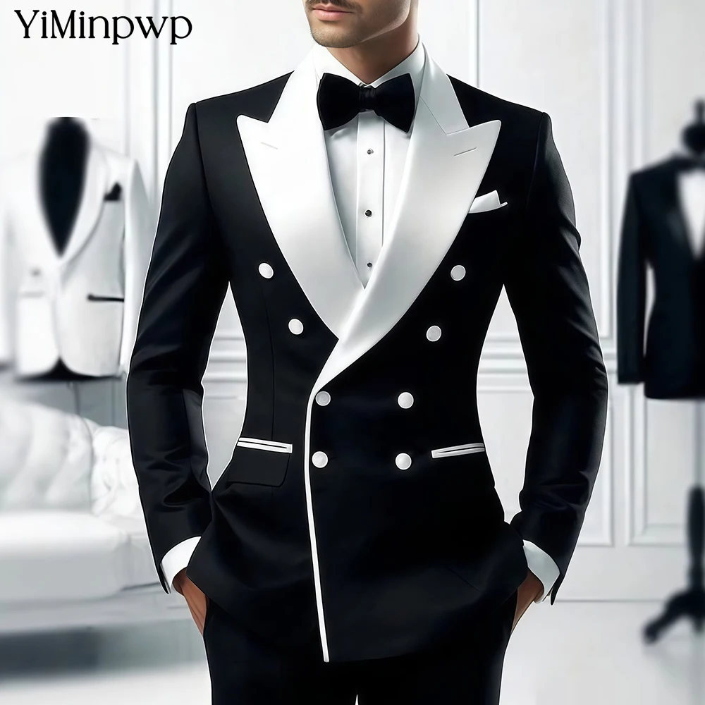 

YiMinpwp Black New Men's Suits Slim Fit Single Breasted Groom suit for Wedding 2025 Business Prom Party 2 Piece Suits Set XS-5XL