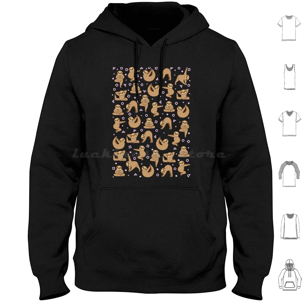 Moletom de Yoga com Capuz de Algodão de Manga Comprida com Estampa de Preguiças Fofas, Tema Preguiças, Vida de Preguiça, Amante de Preguiças, Yoga de 