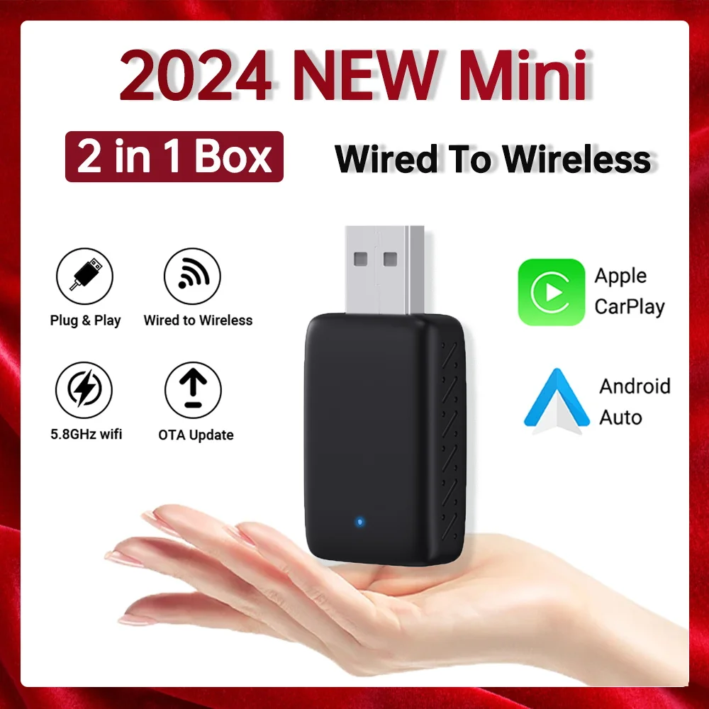 2in1 Mini Box Wireless Carplay Android Auto Box Plug&Play Wired to Wireless Wifi BT Dongle OTA Upgrade Auto Connect Mini Adapter