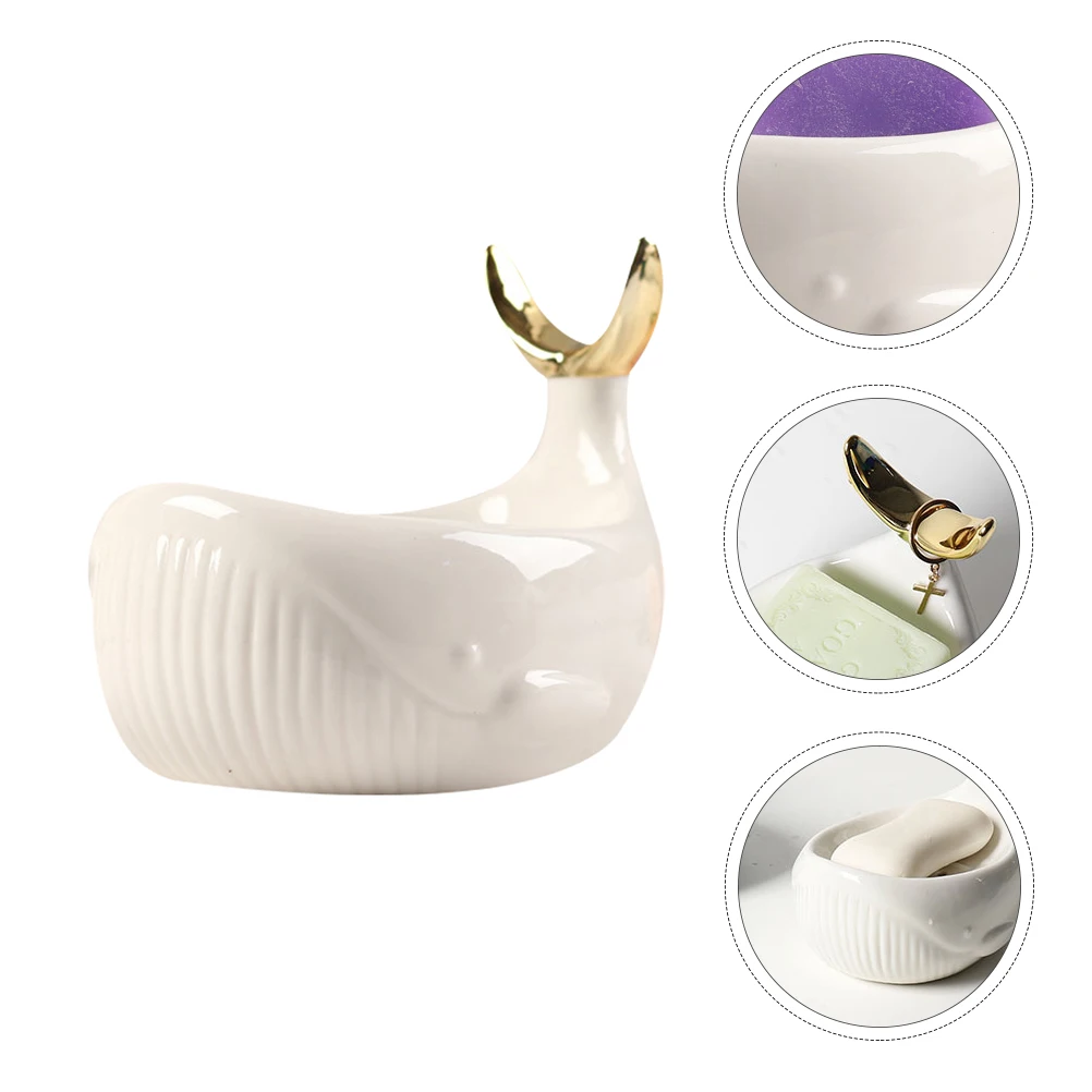 

1Pcs Nordic Ceramic Whale Soap Box Draining Bathroom Tray Stylish Eco-Friendly Home Hotel Use Ceramic Soap Box