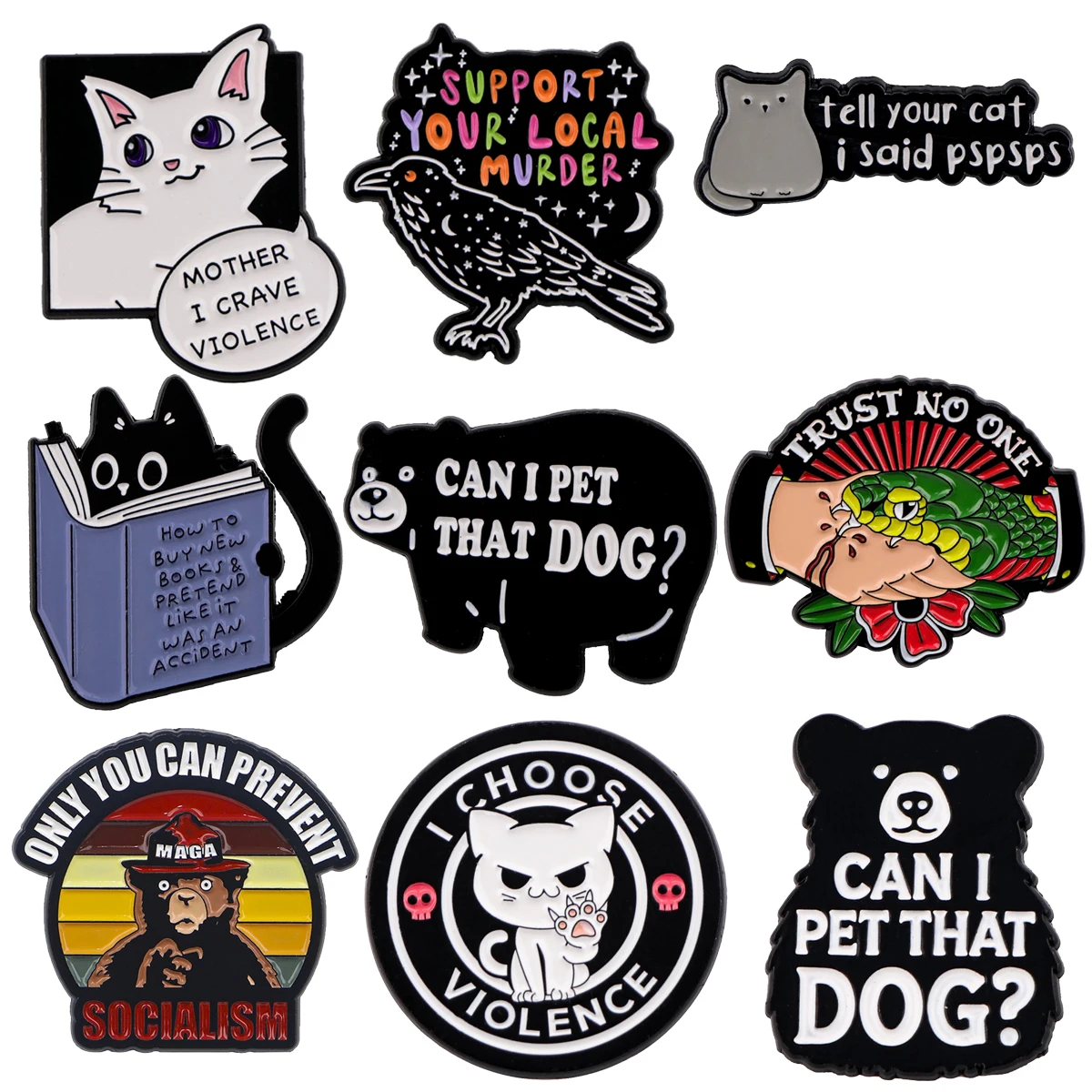 Cute Black Cat Enamel Pin Funny Bear Brooches for Women Men Lapel Pins Cartoon Badges Clothes Accessories Animal Jewelry Gifts