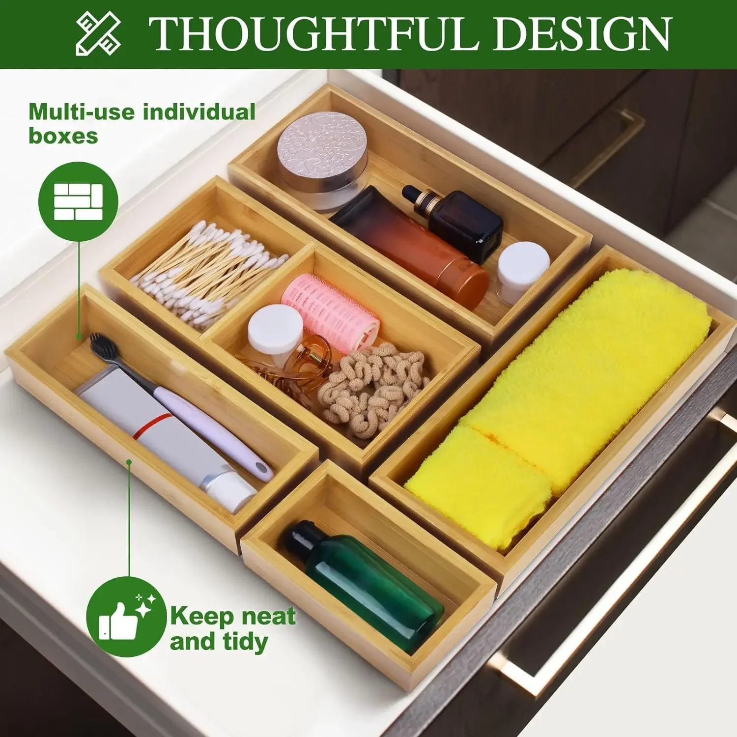 Bamboo desktop storage box, simple wooden office stationery storage box, multi-purpose drawer storage box
