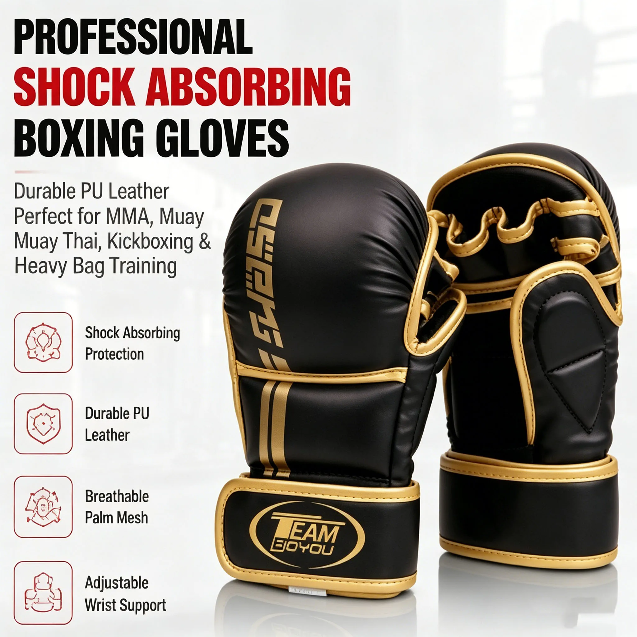 Professional Shock Absorbing Boxing Gloves Durable PU Leather Punching Mitts Training Gloves for MMA Muay Thai Kickboxing Heavy