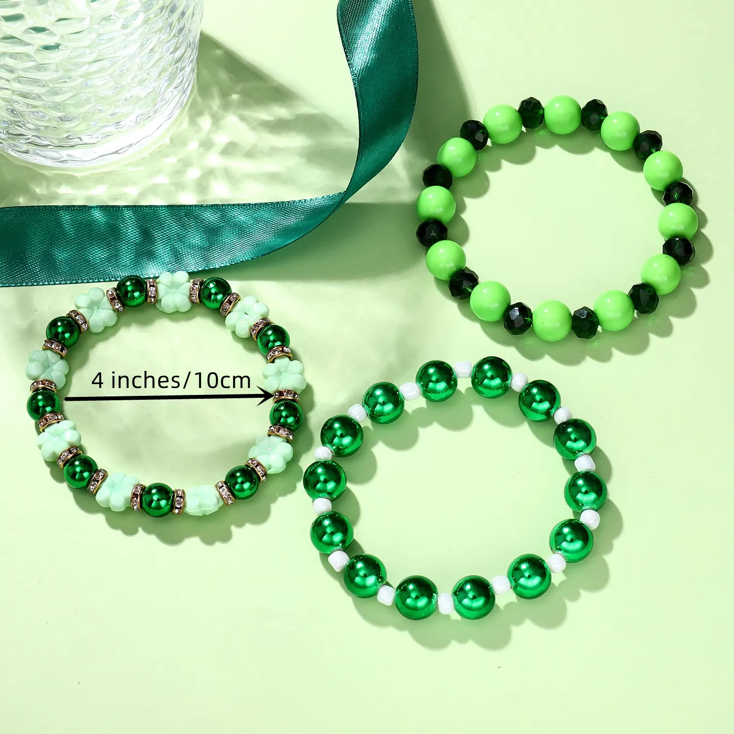 5 Pack Beaded Bracelet Stackable Christmas Thanksgiving St. Patrick’s Day Valentine's Day Beaded Stretch Bracelet Holiday Charm