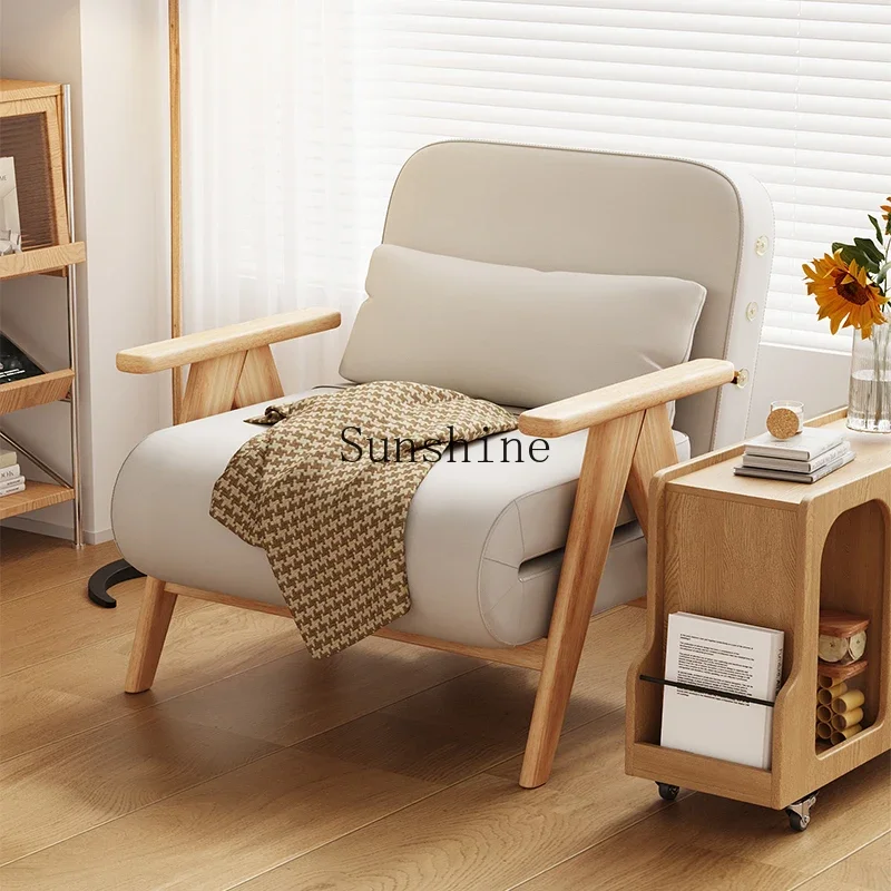 Solid wood folding dual-purpose small apartment sofa living room household simple single bed recliner