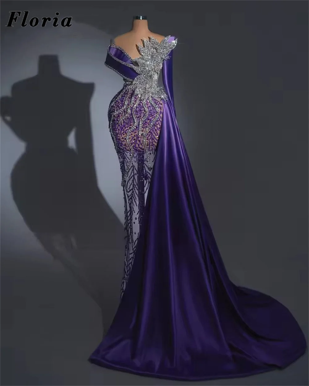 

Элегантные вечерние платья 2026 года с бисером, фиолетовые, с шлейфом, из атласа, для выпускного вечера, свадебные и праздничные платья на заказ, Vestidos De Gala