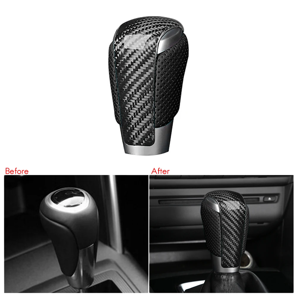 A13Z-Carbon Fiber Leather Gear Shift Knob Gear Head Shift Knob Cover Modified Replacement For Mazda Axela CX-5 Atenza Black