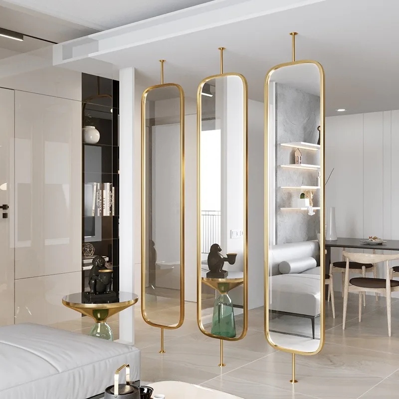Light Luxury Double-sided Mirror Glass Wrought Iron Screen Partition For Living Room Home