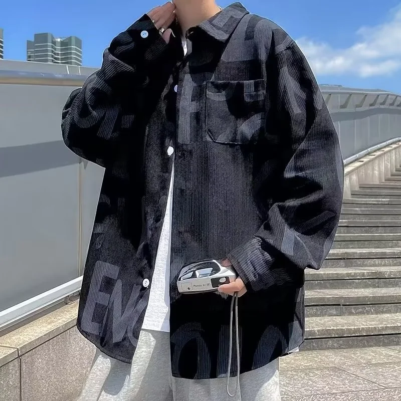 

Вельветовая длинная мужская свободная повседневная блузка размера плюс, весна-осень, Новое поступление, модная удобная блузка M