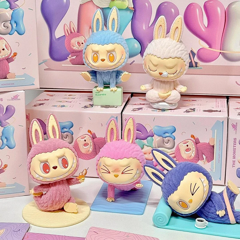 THE MONSTERS Lazy Yoga Series Blind Boxe Toys Action Figure Kawaii LABUBU Flocking Doll Mystery Box Give Friends Surprise Gifts