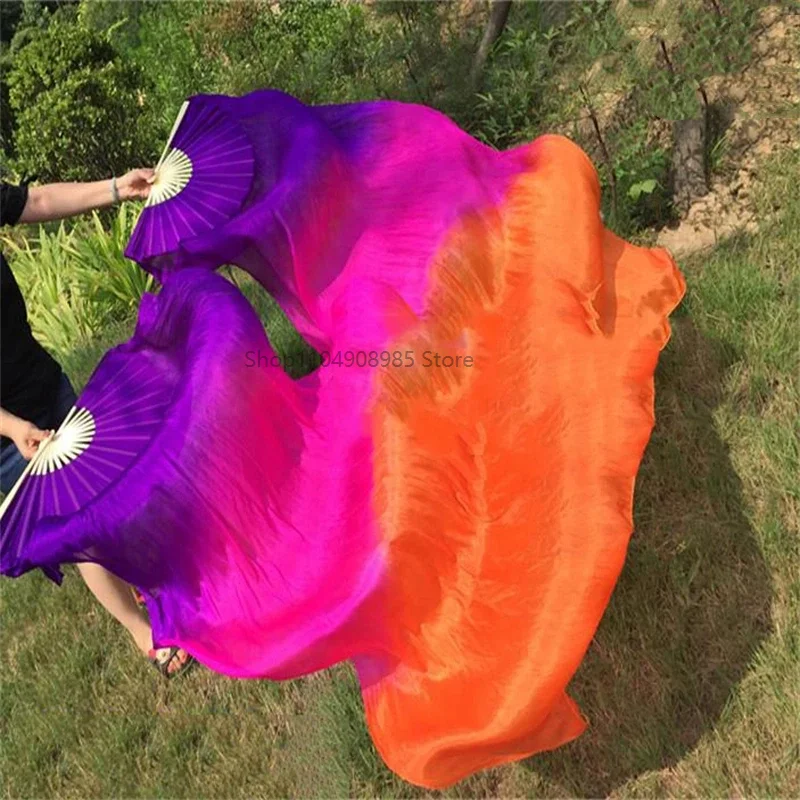 

1 Pair Left Right Silk Belly Dance Fan Veil Women Bamboo Long Fans Veils For Praise Dancing Performance Colors Flowy Stage Props