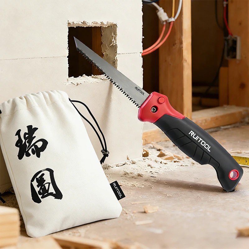 

Folding Drywall Jab Saw 8 TPI Steel Blade with Triple Ground Teeth Ergonomic Handle for Wallboard Cutting with Storage Bag