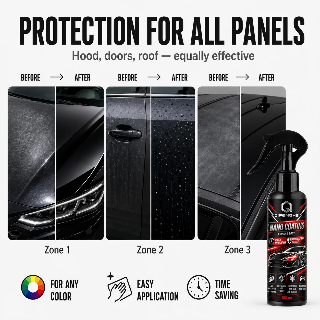 QIFENGHE 150ml Nano Coating Spray with Towel Car Paint Quick Coating Waterproof Anti-Fouling Vehicle Exterior Maintenance Polish