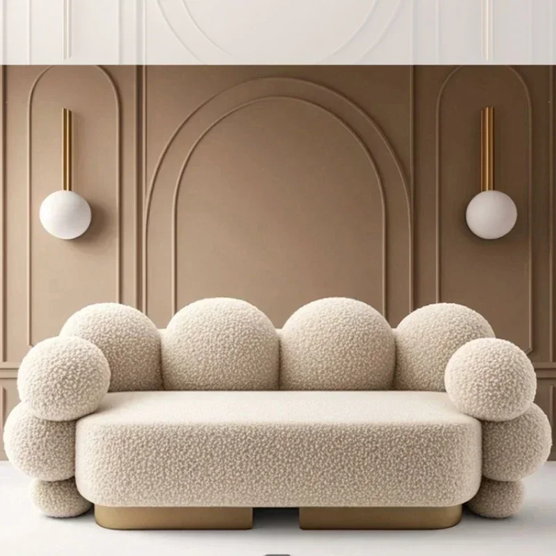 Cream Style Sofa Living Room Lambswool Three-Seat Sofa Creative Straight Row Sofa