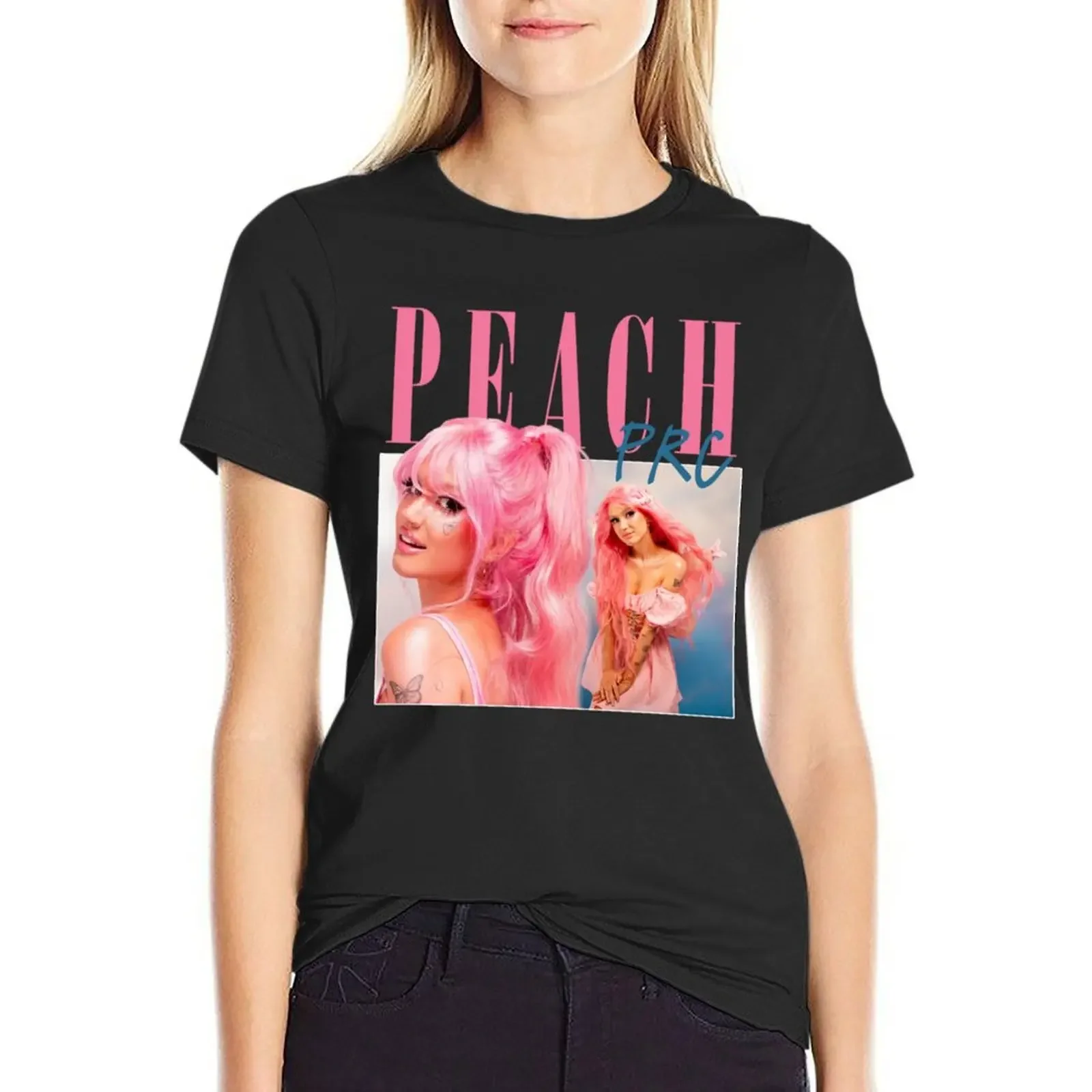 

peach prc retro bootleg T-shirt funny anime clothes Short sleeve tee white t-shirts for Women