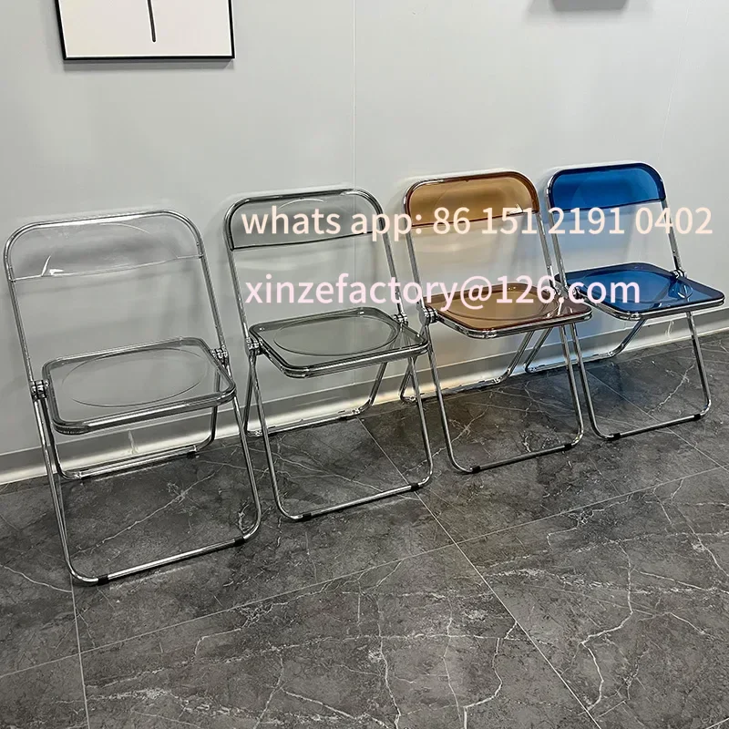맞춤형 라이트 럭셔리 투명 접이식 의자 아크릴 패션 인터넷 인기 사진 촬영 메이크업 의자 심플 가정용