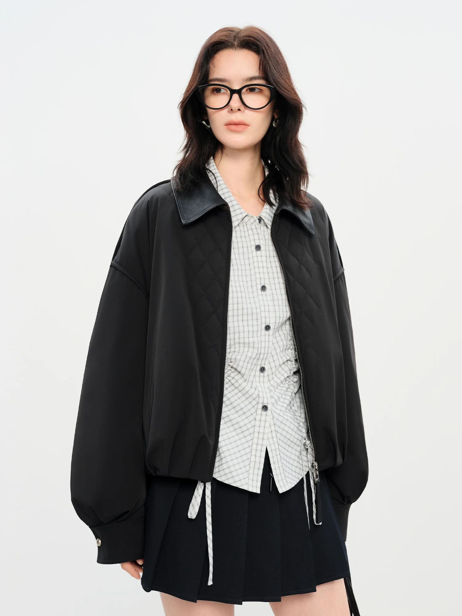 Fsle estilo celeiro leve acolchoado jaqueta feminina 2025 inverno vintage painel xadrez acadêmico casaco curto retro faculdade outerwear