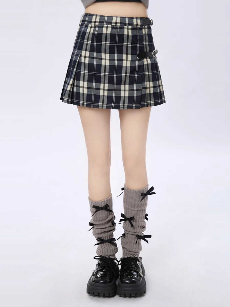 

Юбка ENJOG в стиле ретро, в клетку, А-силуэта, для женщин, весна-лето, корейский стиль, универсальная, с поясом, средней длины