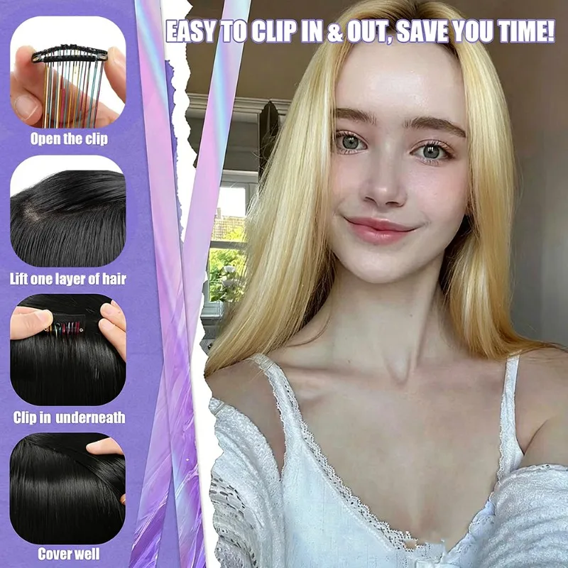 

Набор аксессуаров для волос CYL-Clip In Rainbow, 12 шт., блестящие накладные волосы, 20 дюймов, для женщин, девочек и детей, золотистый цвет
