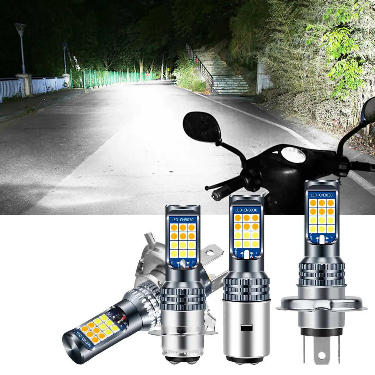 

1pc H4 BA20D P15D LED Bulb Motorcycle Headlight Bulb 3030 24SMD Headlamps Fog lamp Hi/Lo Beam Lamp Dual Color Motor Accessories