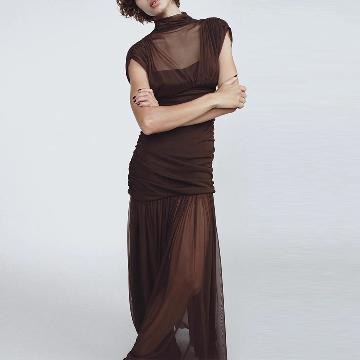 Ele Midi Dr 2025 Abito da donna autunno nuovo Sle con giunture in rete di seta di Z per l'uso quotidiano in Cina