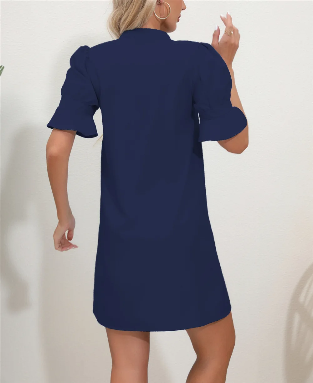 Nowa letnia sukienka damska 2025, jednolita, z dekoltem w serek, marszczona, rękaw 3/4, luźny krój, wkładana przez głowę, sukienki ślubne dla kobiet, ubrania kawaii.