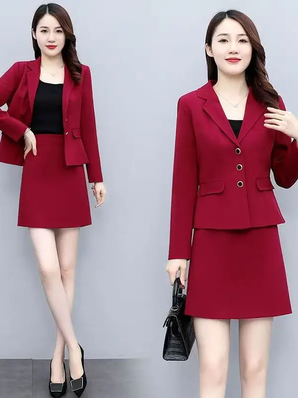 

Модный комплект из двух предметов: юбка и топ больших размеров в корейском стиле, с высокой талией, короткая юбка, повседневный костюм для офиса, из полиэфирного волокна, весенний.