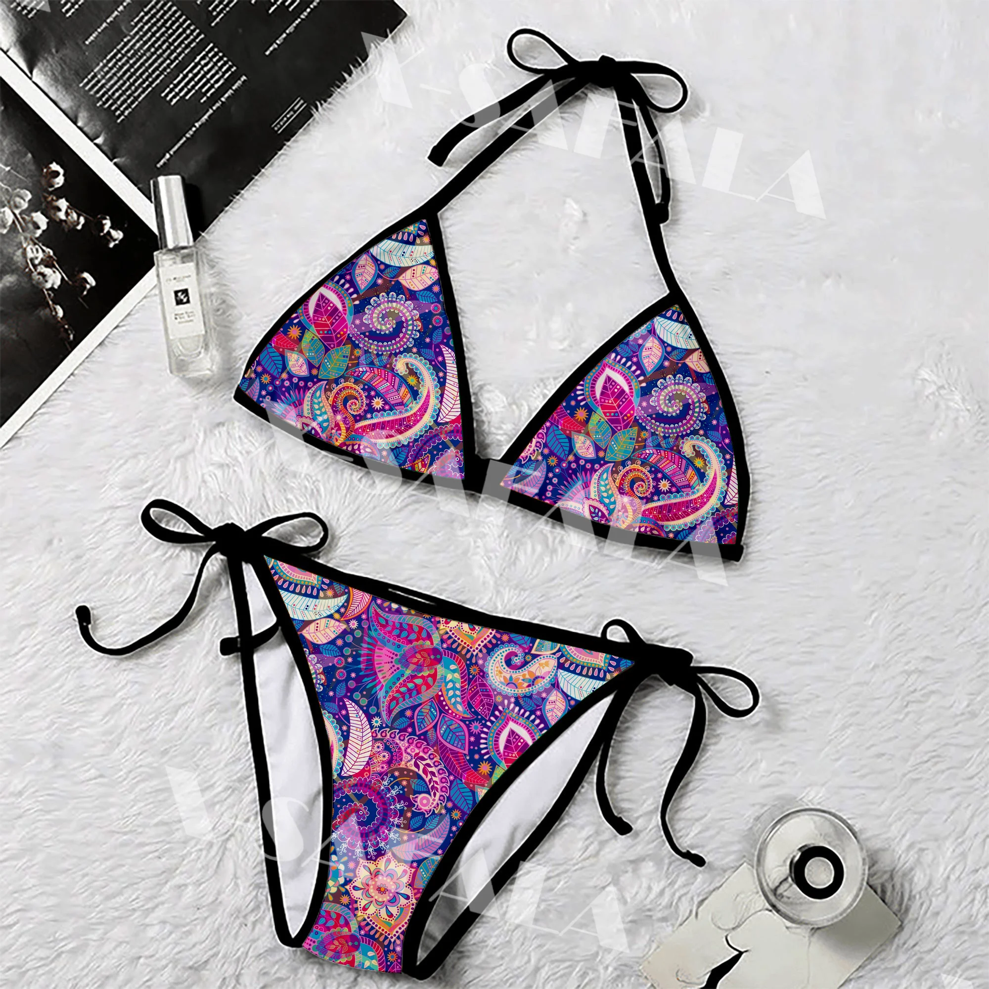 

Paisley Tree of Life Patterns Tattoo Symbol 3D Print Females Womens Micro Bikini Set Summer Beachwear Sexy Beach Bathing Suits