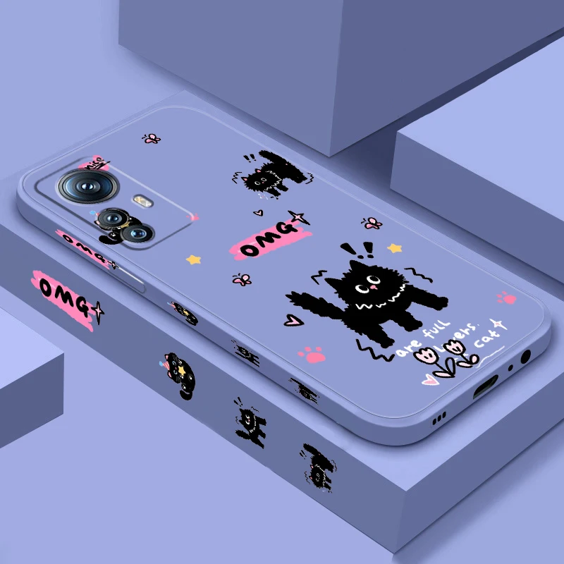 حبل يسار سائل كرتوني من Black Cat Carton ، أزياء ظريفة ، من Siaomi 14 13T 13 12 11T 11i 11 A3 10T 10 9 Pro Lite Ultra 5G Funda