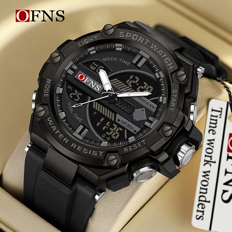 OFNS Hot sale Men\'s Electronic Watch Trend Outdoor Sports Military Glow Waterproof Chronograph  Alarm Clock Quartz Wristwatch