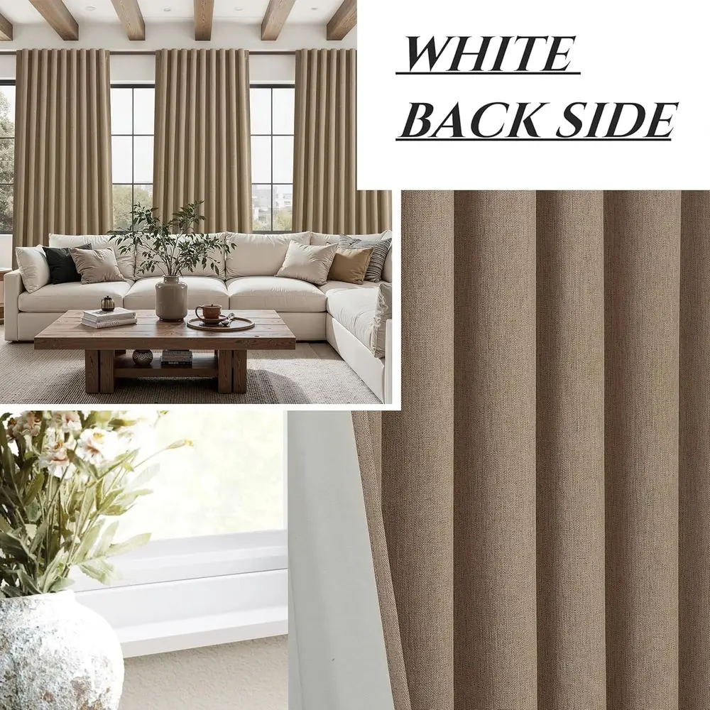 ستائر كتان واسعة للغاية 60 طولًا، بني شوكولاتة، نمط مطوي لغرفة المعيشة وغرفة النوم، ستائر معزولة حراريًا