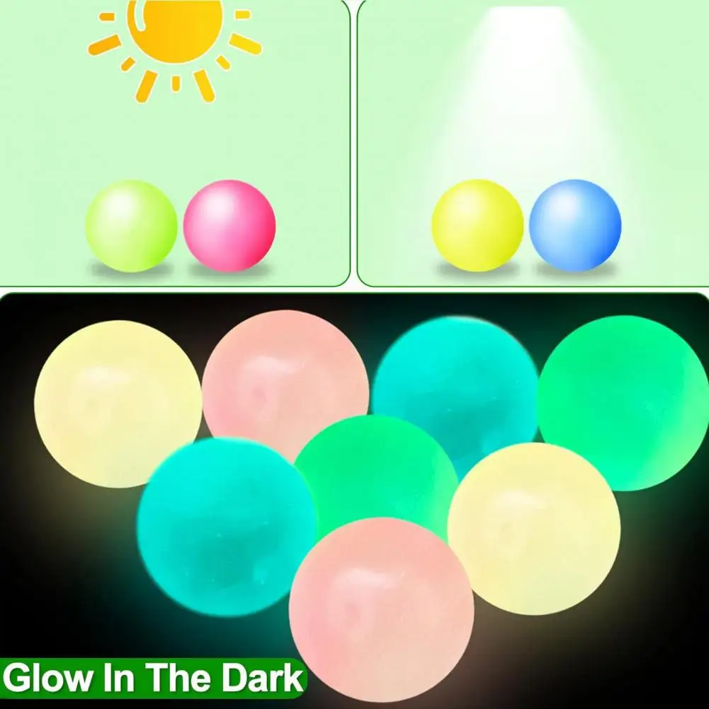 Reusable Sticky Ball Glow Dark Sticky Ball Set for Anxiety Relief Stress Decompression 6 Stretch Tpr Balls for Kids Teens Adults