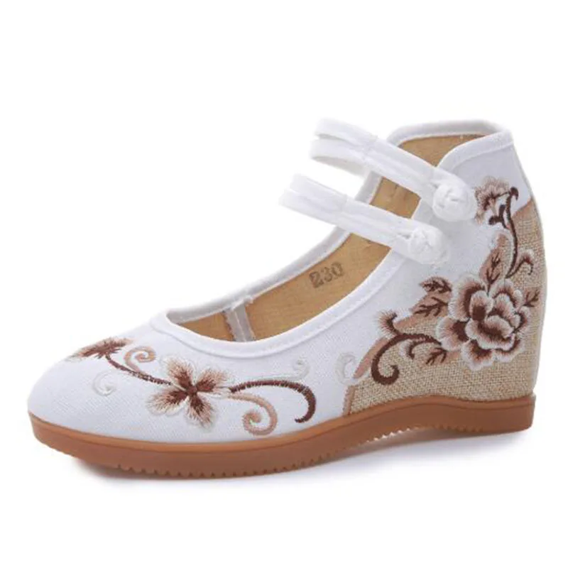 Comemore 2022 High Heels Women Pumps Wedges Ethnic Embroider Chinese Shoes Woman Spring Casual Mary Janes Women\'s Summer Sandals