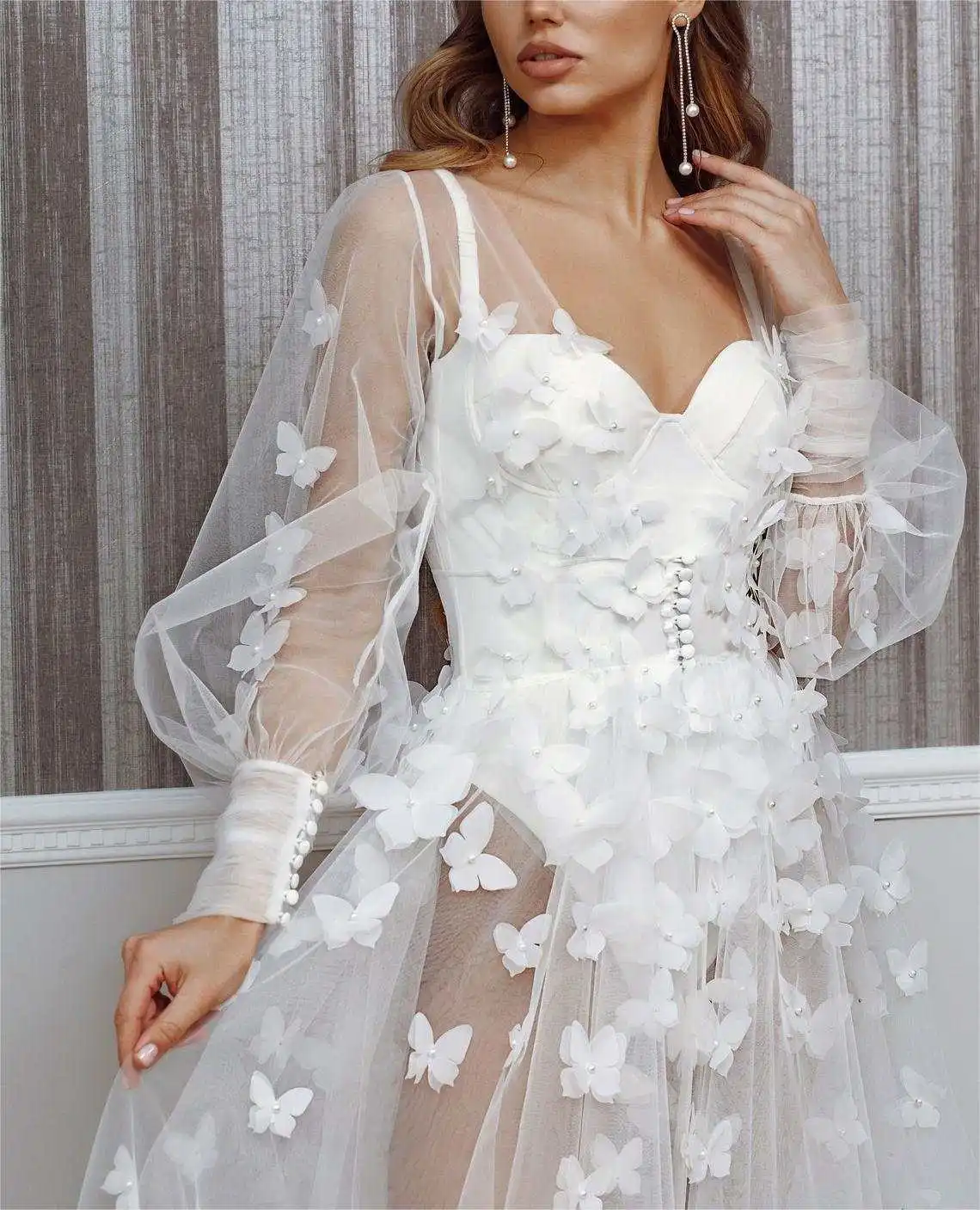 Fairy Sleepwear Women Maternity Appliques Butterfly Long Sleeve Wedding Bridal Robe Customized Nightgown Pajamas