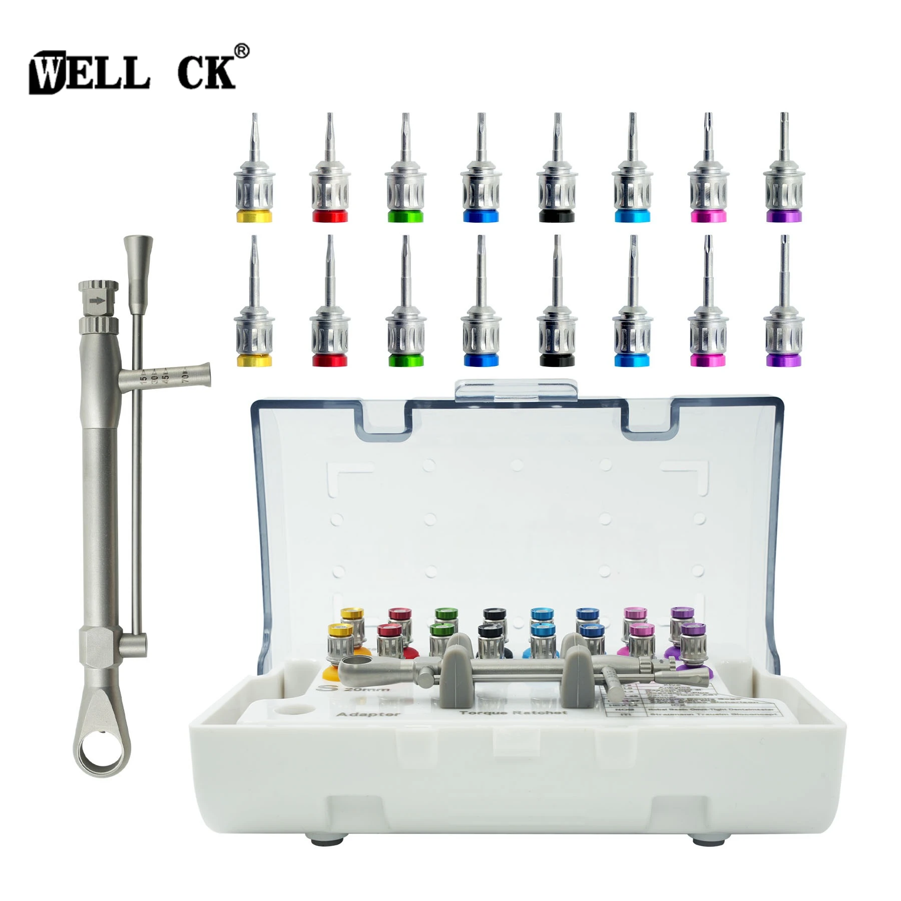 1SET Dental Implant Torque Wrench Kit 10-70NCM -16Pcs Universal Ratchet Screwdriver for Abutment Fixing & Prosthetic Restoration