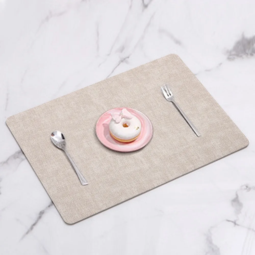 6Pcs Artificial Leather Placemats Waterproof Smooth Texture Table Mat Set Flat Solid Cut Resistant Edge Heat Resistant Placemats
