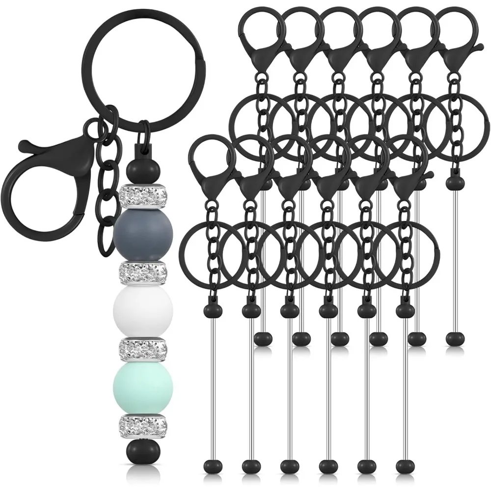 

12 Pcs Beadable Keychains Bars Bulk Blank Beaded Metal Keychain for Craft DIY Gift