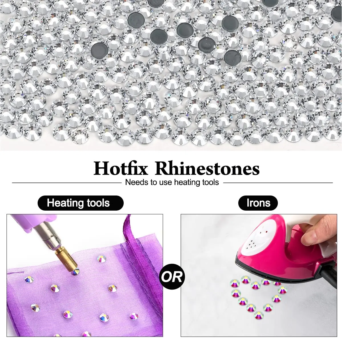 DUCRYSTAL Bling Bling Hot Fix Colorful Rhinestones for Nail Art Fabric Bag Iron On Flat Back Gold Crystal Gems for DIY Craft