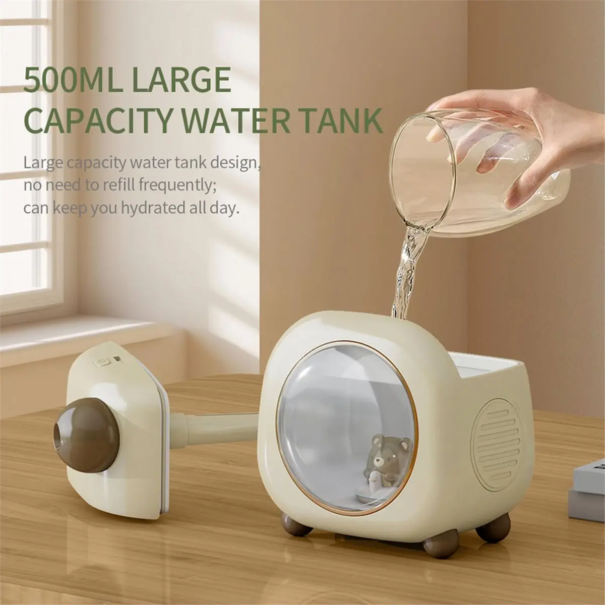 Portable Small Humidifier, 500ml Small Humidifiers for Bedroom Baby, 1800mAh USB Personal Desktop fo